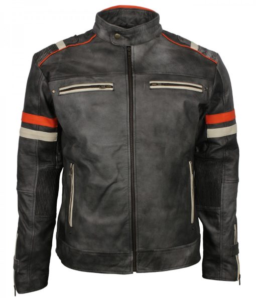 Retro Grey Man Tough Motorcycle Leather Jacket