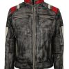 Retro Distressed Vintage Grey Leather Jacket