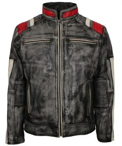 Retro Distressed Vintage Grey Leather Jacket