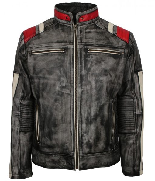 Retro Distressed Vintage Grey Leather Jacket