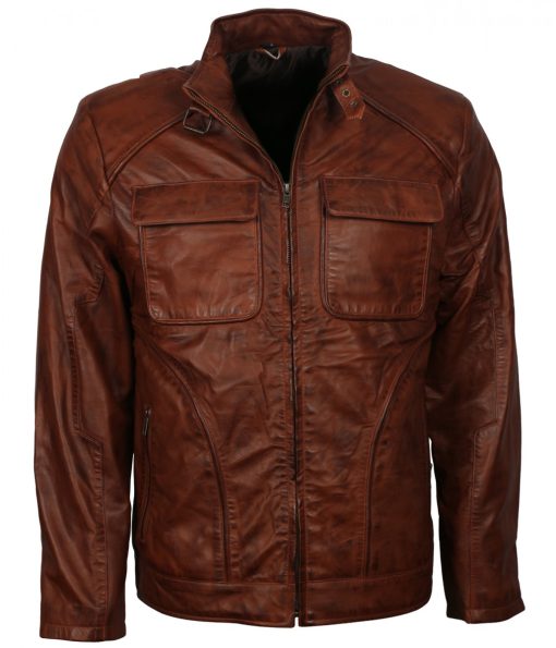 Mens Fashion Waxed Brown Real Leather Jacket