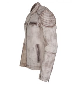 Men's White Waxed Vintage Biker Leather Jacket Sale Online