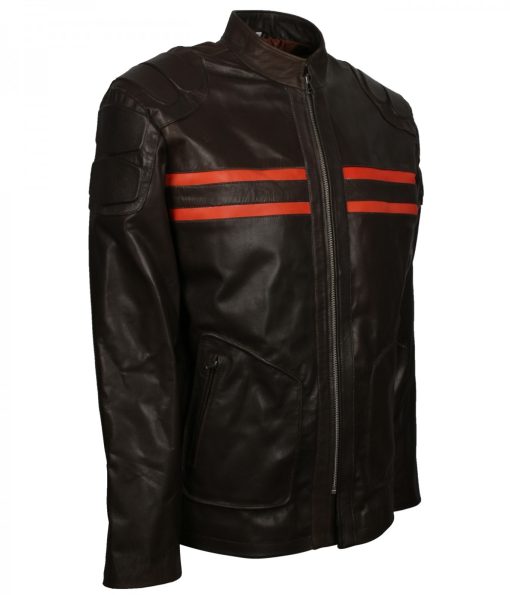Black Real Leather Red Stripe Jacket - Image 3