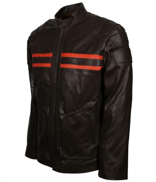 Black Real Leather Red Stripe Jacket - Image 4