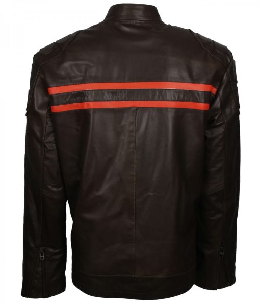 Black Real Leather Red Stripe Jacket - Image 5