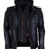 Aj Styles Mens Hooded Leather Jacket