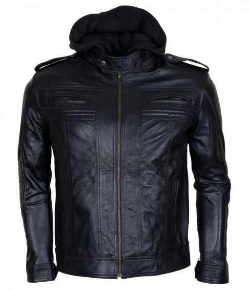 Aj Styles Mens Hooded Leather Jacket Sale USA