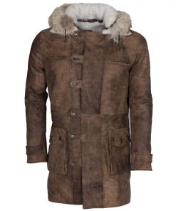 Bane Hooded Distressed Brown Leather Coat