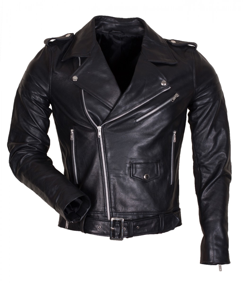 Leather Motorcycle Jacket Black Brando - Real Leather Free Shipping