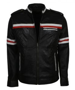 Black Diamond Quilted Mens Leather Jacket