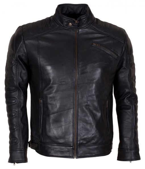 Black Padded Man Fashion Biker Leather Jacket