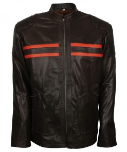 Black Real Leather Red Stripe Jacket
