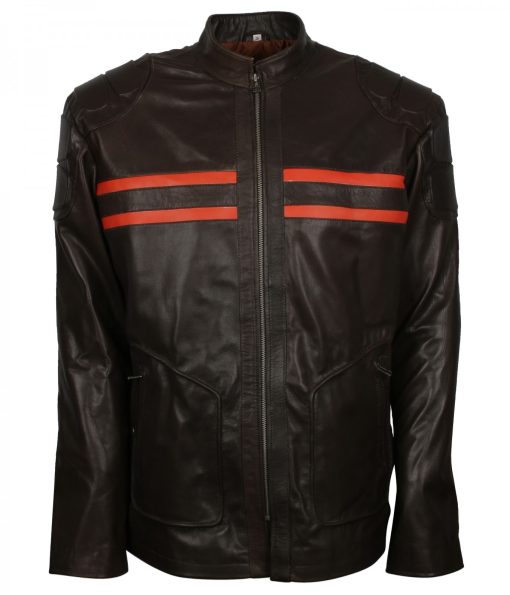 Black Real Leather Red Stripe Jacket