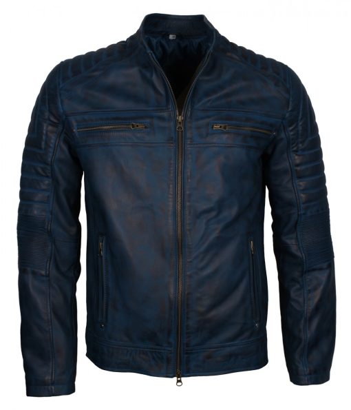 Blue-Men-Vintage-Cafe-Racer-Genuine-Leather-Jacket