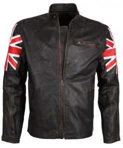 British Flag Cafe Racer Biker Leather Jacket