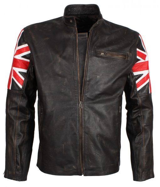 British Flag Cafe Racer Biker Leather Jacket