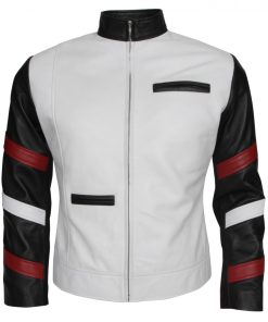 Bruce Lee Mens White Fashion Leather Jacket