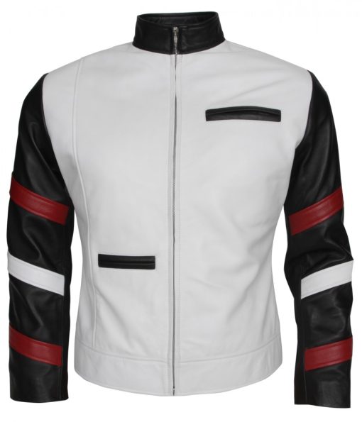 Bruce Lee Mens White Fashion Leather Jacket