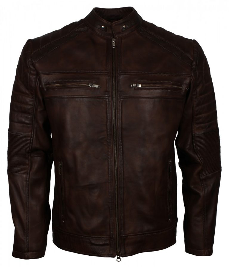 Cafe Racer Dark Brown Biker Leather Jacket - Stinson Leathers