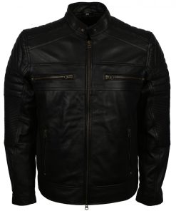 Cafe Racer Genuine Leather Black Biker Jacket
