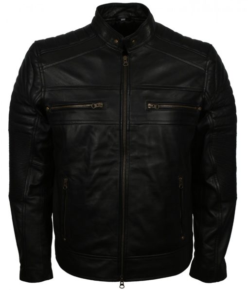 Cafe Racer Genuine Leather Black Biker Jacket
