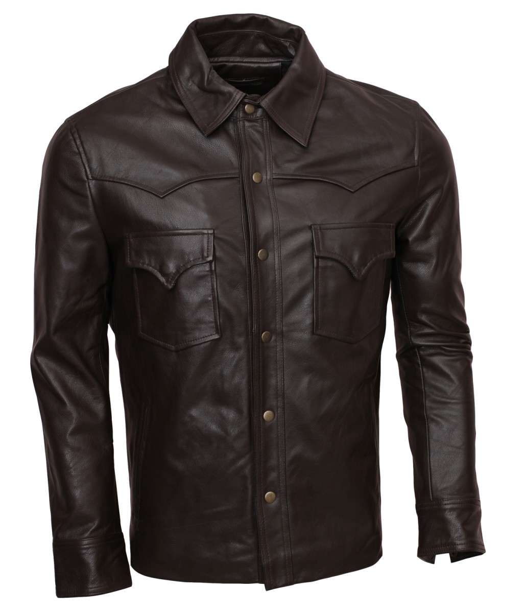 Chocolate Brown Mens Buttoned Leather Jacket - Stinson Leathers