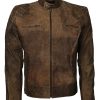 David Beckham Brown Distressed Biker Leather Jacket