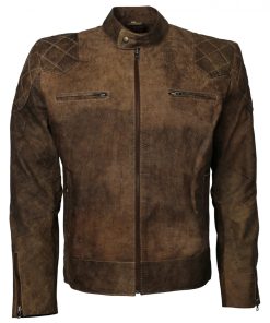 David Beckham Brown Distressed Biker Leather Jacket