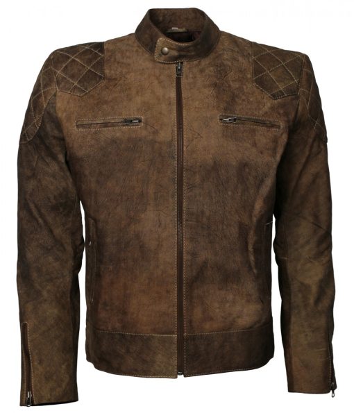 David Beckham Brown Distressed Biker Leather Jacket