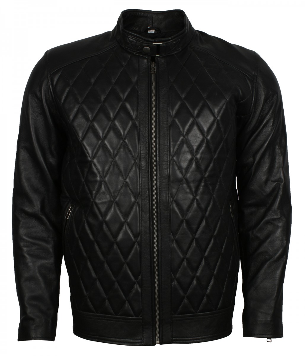 David Beckham Diamond Black Leather Jacket - Stinson Leathers