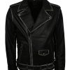Distressed Belted Biker Leather Jacket