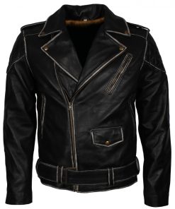 Distressed Black Motorcycle Leather Jacket