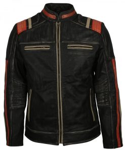 Distressed Black Vintage Retro Biker Leather Jacket