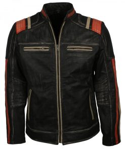 Distressed Black Vintage Retro Biker Leather Jacket