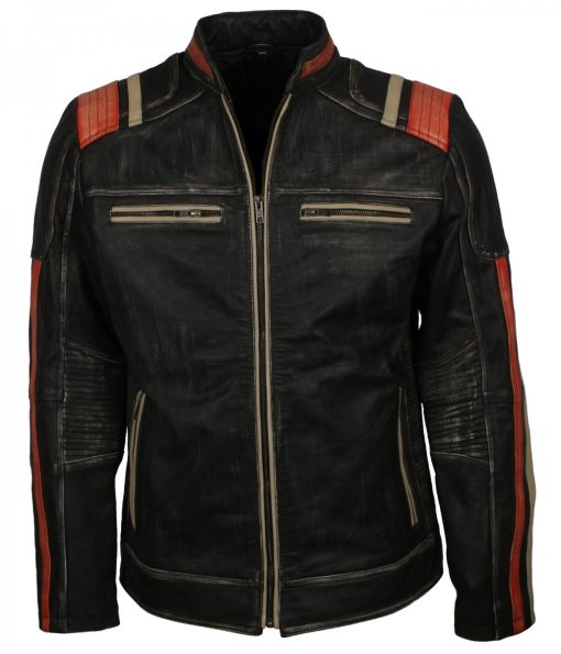Distressed Black Vintage Retro Biker Leather Jacket