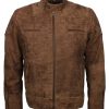 Distressed Leather Biker Brown Jacket for Men