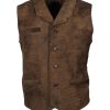 Mens Distressed Brown Bane Leather Vest