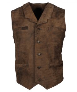 Mens Distressed Brown Bane Leather Vest