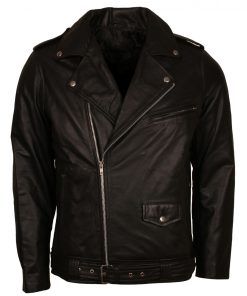 Elvis Presley Black Brando Style Biker Leather Jacket