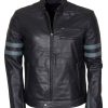 Grey Stripes Mens Fashion Leather Black Jacket