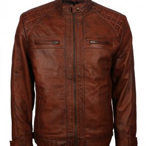 Quilted Men Brown Buffed Mens Fashion Leather Jacket