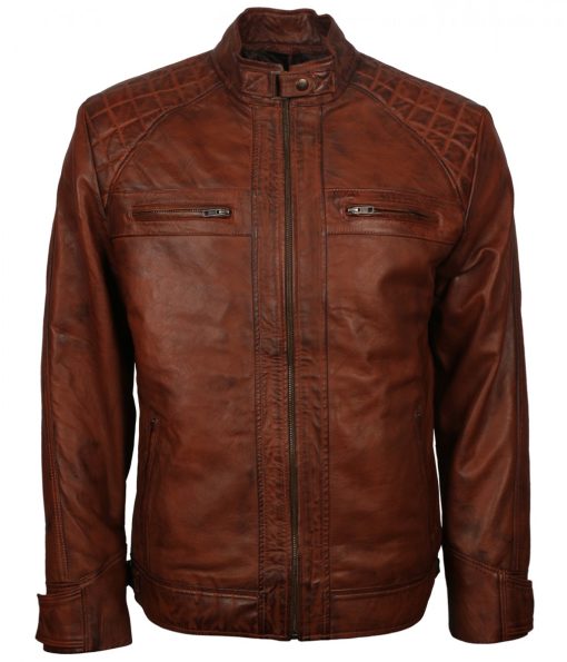 Man Diamond Quilted Leather Jacket