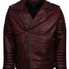 Brando Maroon Waxed Leather Motorcycle Jacket