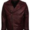 Brando Maroon Waxed Leather Motorcycle Jacket