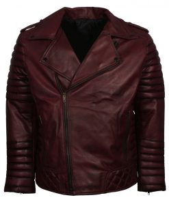 Brando Maroon Waxed Leather Motorcycle Jacket