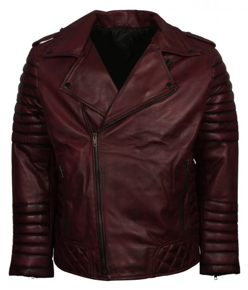 Brando Maroon Waxed Leather Motorcycle Jacket