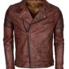 Men Brown Vintage Waxed Brando Biker Leather Jacket