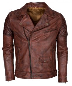 Men Brown Vintage Waxed Brando Biker Leather Jacket