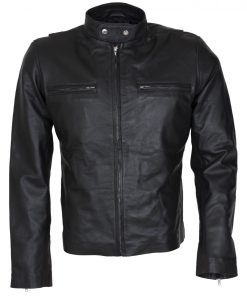 Mens Black Genuine Leather Moto Leather Jacket