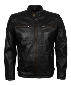 Black Genuine Leather Quilted Jacket